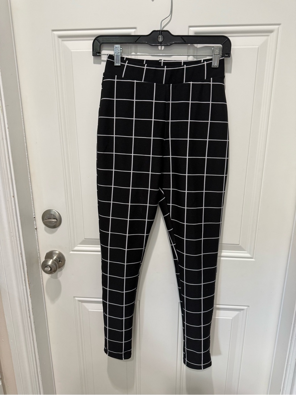 Windowpane Grid High-Rise Black Ponte Leggings size XS